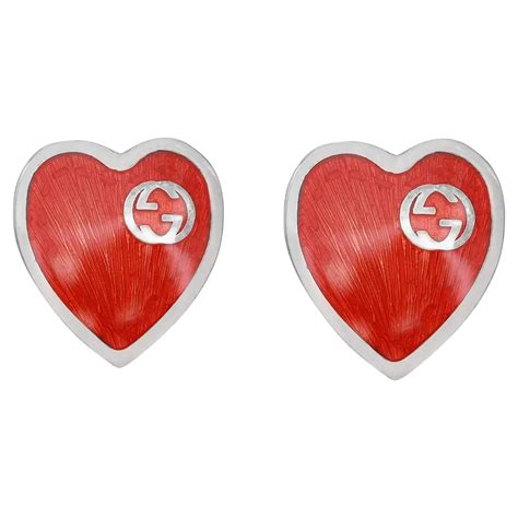 gucci white enamel interlocking heart earrings